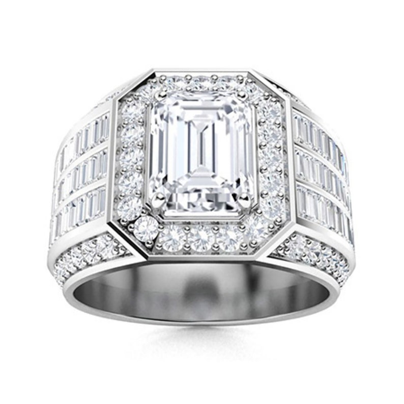 100% Genuine Emerald Cut Moissanite Diamond Tester Pass Men's Ring ...