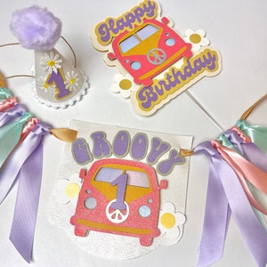 GROOVY ONE HIGHCHAIR banner - Groovy one cake topper - Groovy one hat - Groovy one 1st Birthday party decoration