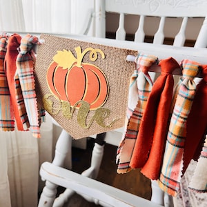Pumpkin Birthday Decor | Pumpkin first birthday | HighChair banner, cake topper, milestones garland | Fall birthday