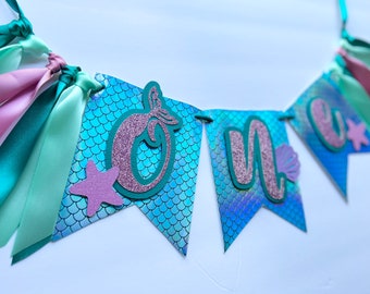 Banner para cadeira alta MERMAID - Banner para cadeira alta Under the Sea - Aniversário da sereia - Primeiro aniversário