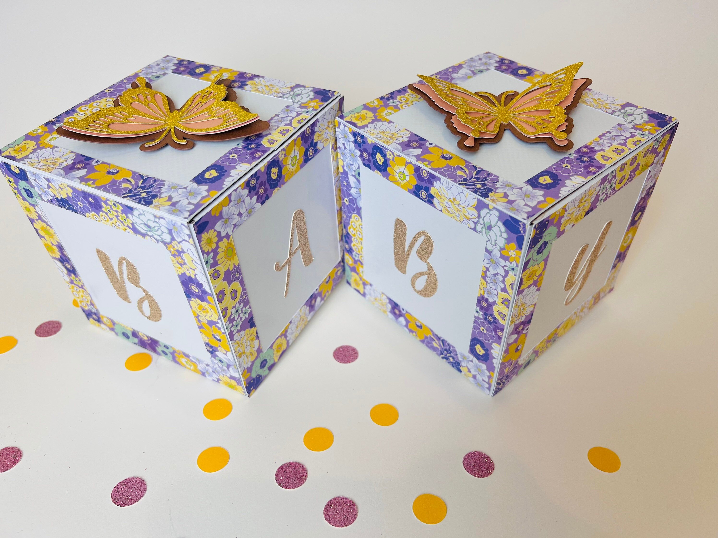 BUTTERFLY baby shower centerpieces decor FLORAL baby shower cube box 5