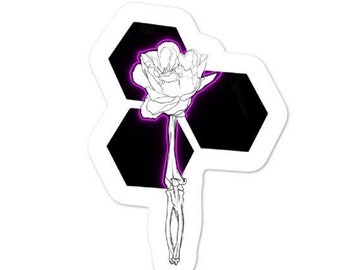 Vinyl Sticker | "Peony " Sticker | Flower | Neon Pink | Nature | Black and White | Surrealism | Unique Sticker | Bones | Anatomy |Creepy Art