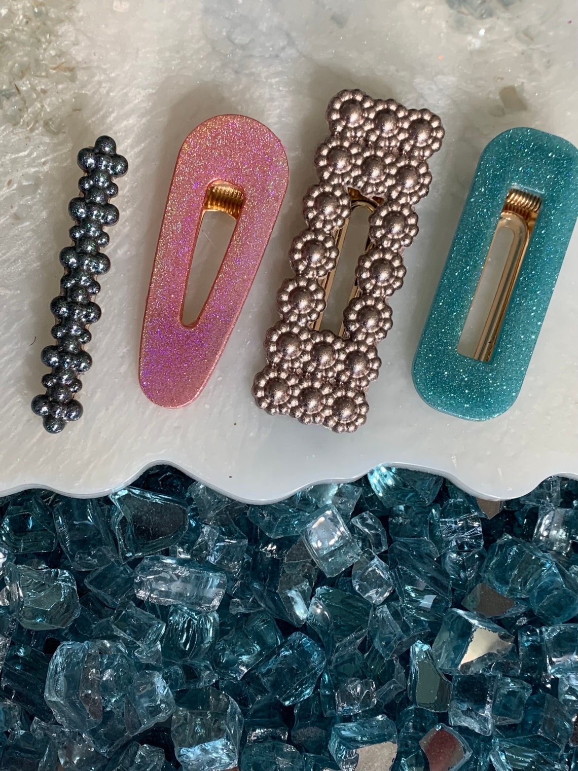 Artisan handmade resin hair barrettes in crushed metal soft Etsy