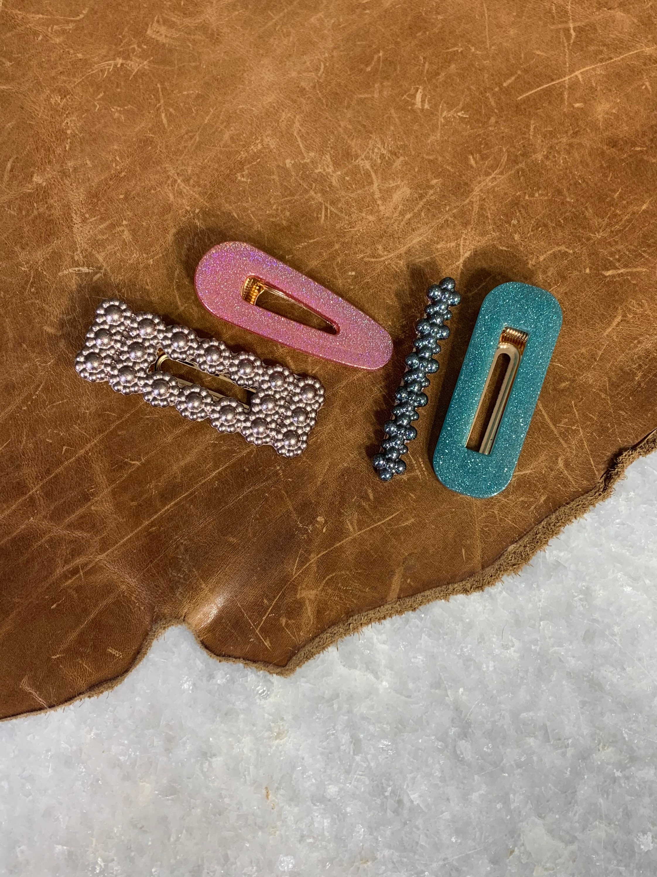 Artisan handmade resin hair barrettes in crushed metal soft Etsy