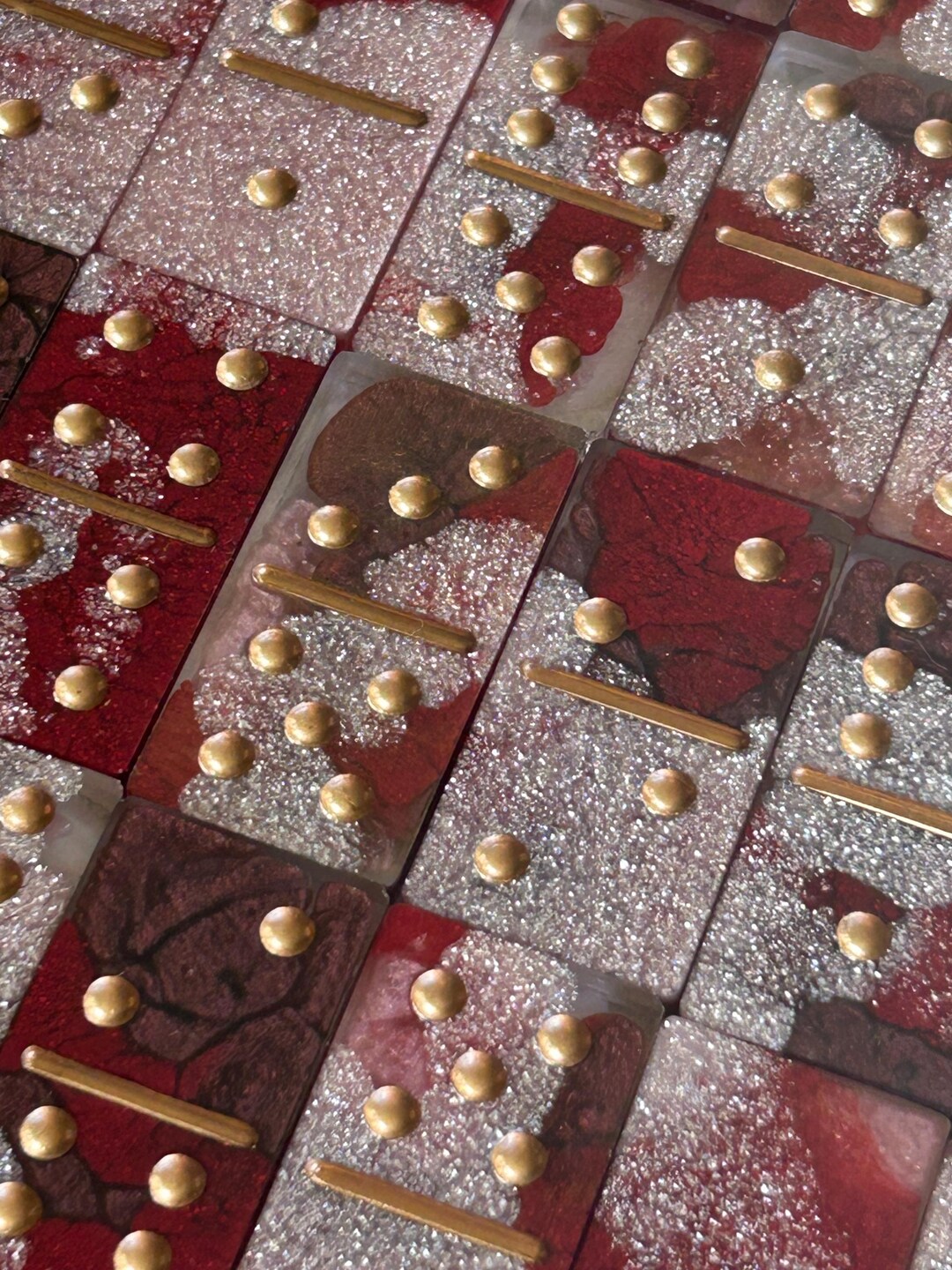 Handmade Bleeding Heart Resin Dominoes, Swirled Brick Red Pink Blood ...