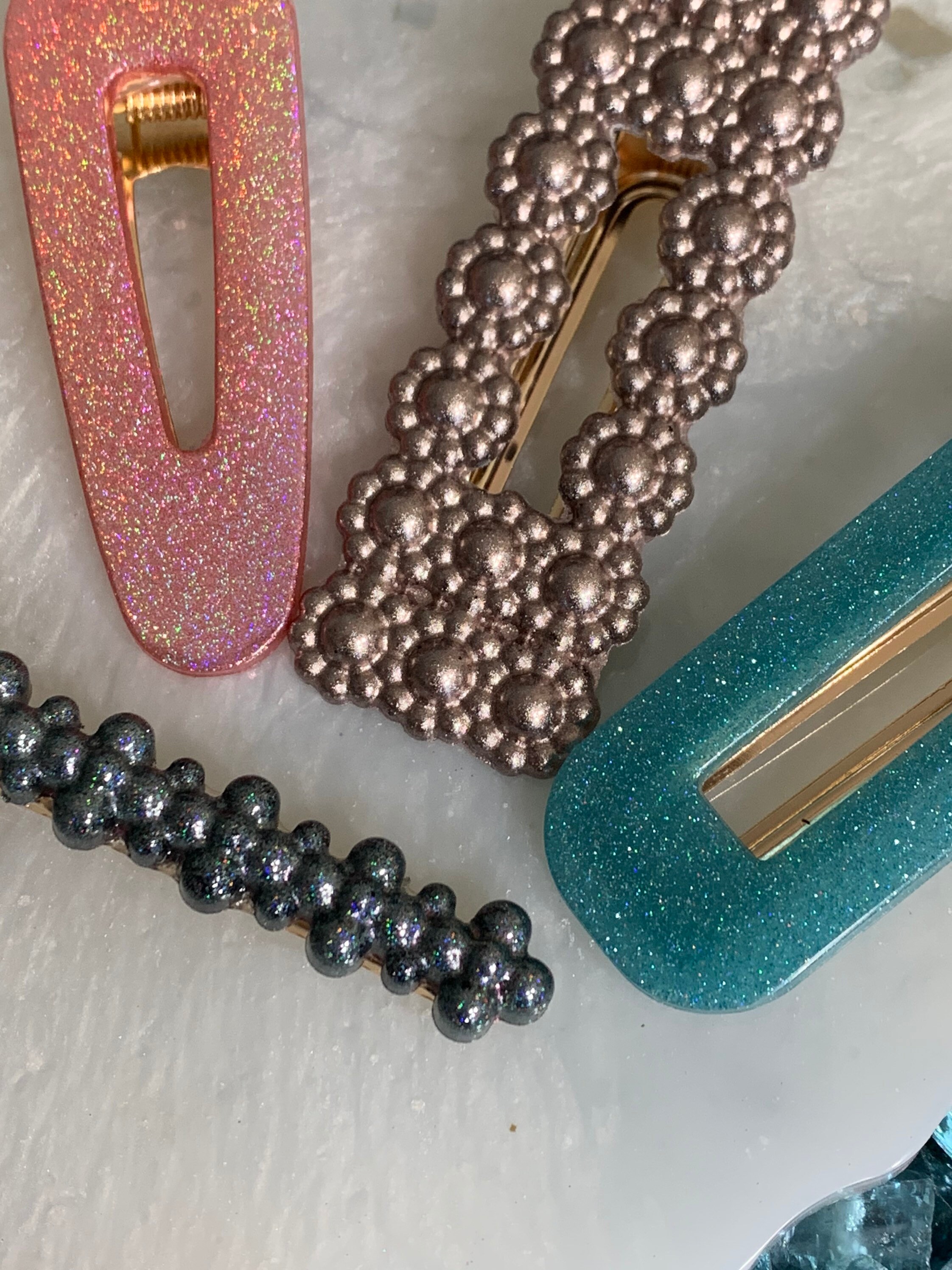 Artisan handmade resin hair barrettes in crushed metal soft Etsy