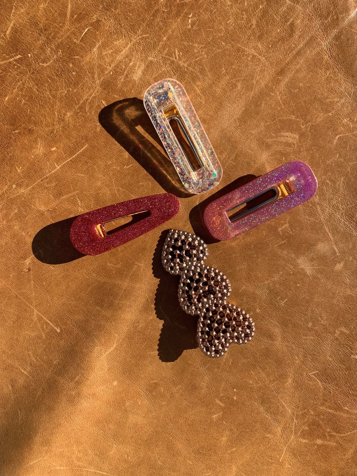 Artisan handmade resin hair barrettes in holographic glitter Etsy