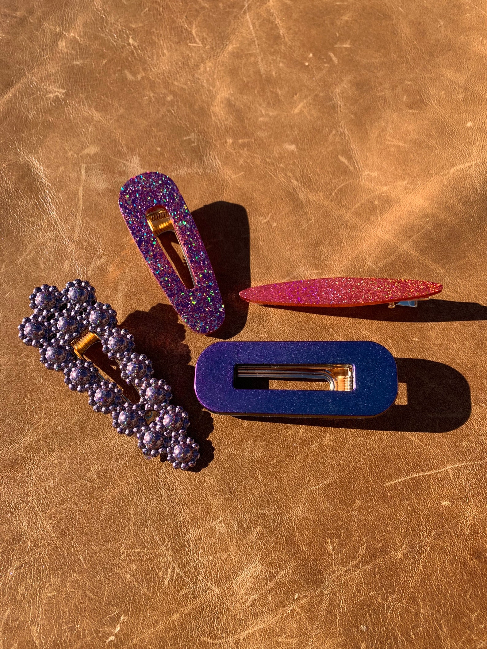 Artisan handmade resin hair barrettes in holographic glitter Etsy