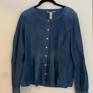 1990s Lucky&#39;s Brand Denim Pearl Buttoned Top