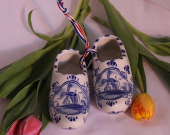Ceramic Blue Holland Dutch Clogs Shoes