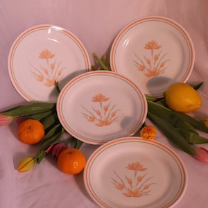 Vintage Corelle Corning Peach Floral Plates Set of 4