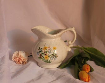 Ceramic Hand-Painted Floral Stoneware Pitcher