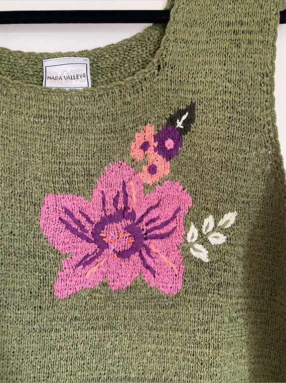 1990s Vintage Green Floral Knit Vest (size 2X) - Etsy