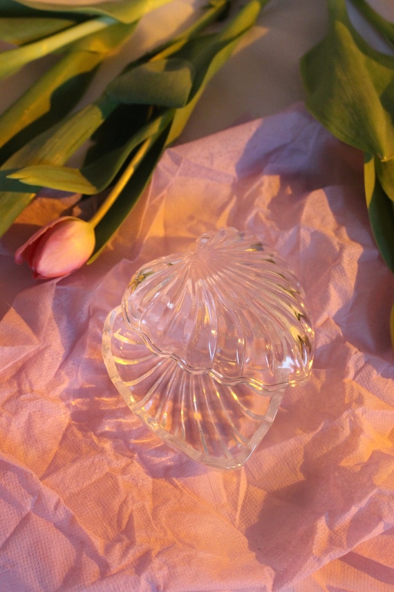 Vintage Crystal Glass Heart-Shaped Box or Trays, 1