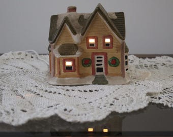 Vintage Ceramic Village Lamp