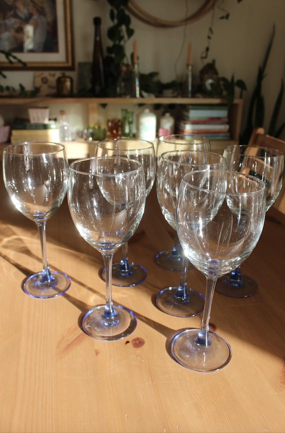 Vintage Weingläser mit blauem Stiel * 7er Set * || Luminarc France Glaswaren