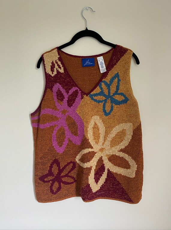 Vintage JH Collectibles Orange Floral Knit Vest (s