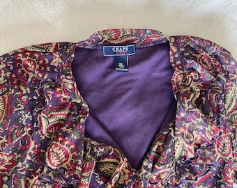 1990s Chaps Denim Floral Blouse