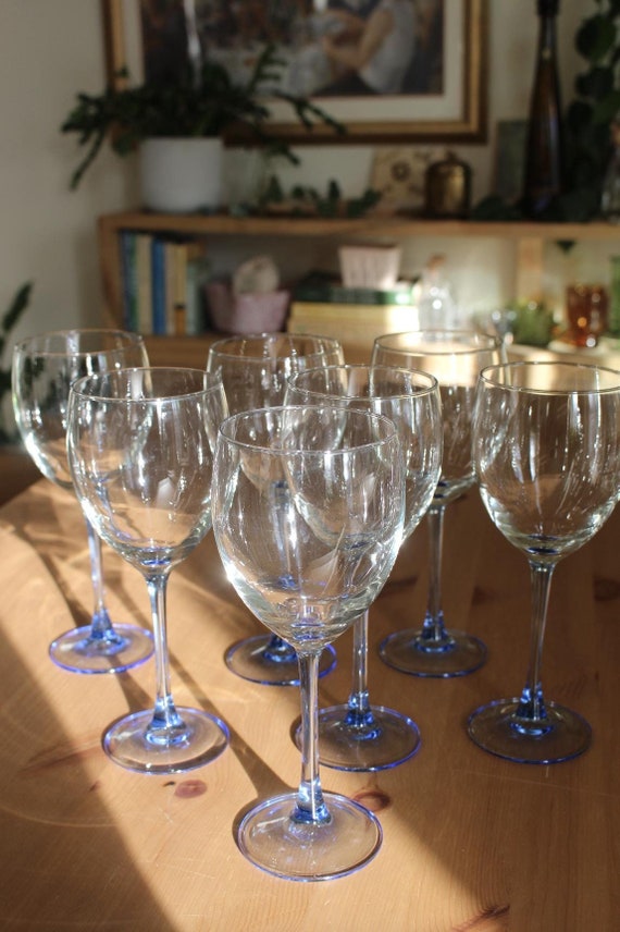 Vintage Weingläser mit blauem Stiel * 7er Set * || Luminarc France Glaswaren