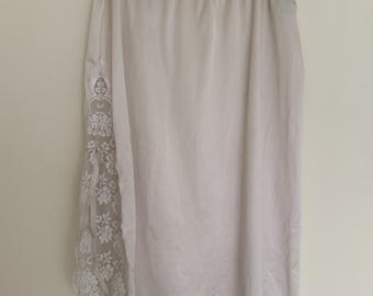 Stunning Light Pink Vintage Lace Slip with Flower on Slit