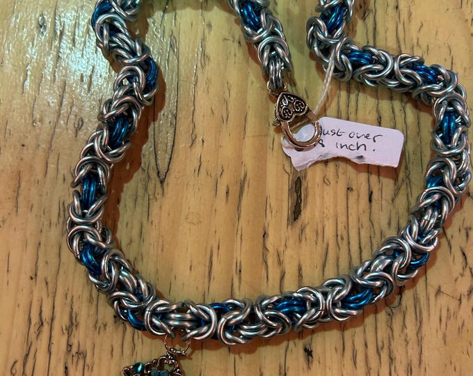 Blue & Silver Byzantine Necklace With Pendant 18”