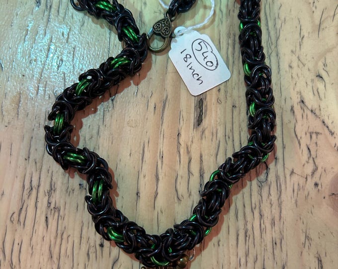 Black  & Green Byzantine Necklace With Pendant 18”