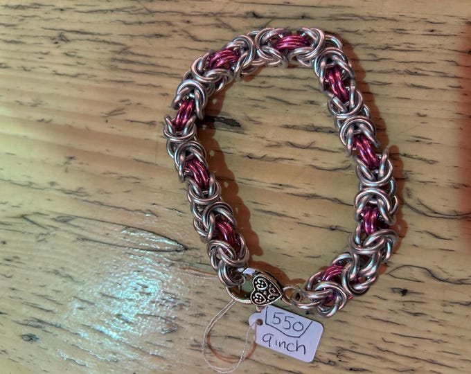 Pink & Silver Byzantine Bracelet 9”