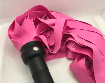 Heavy Barrie Pink  Latex Flogger 18” approx 90 Falls vegan freindly