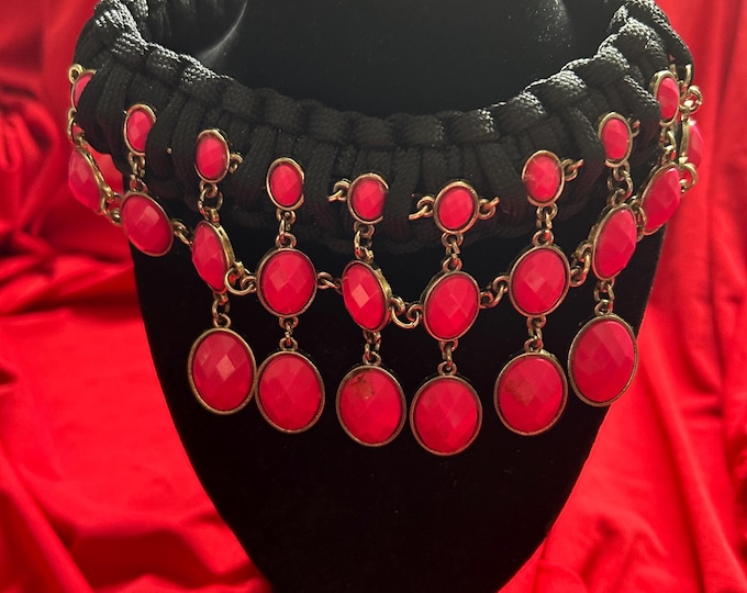 SALE - Paracord King Cobra Knot Choker: Pink long pendant design