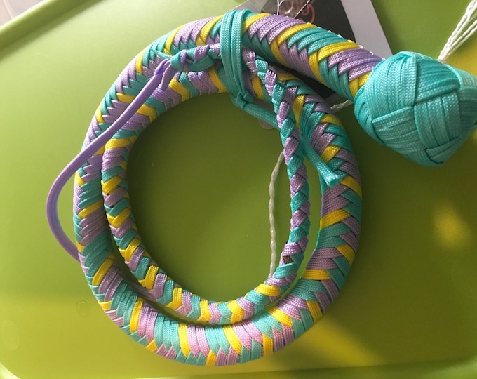 3ft Snake Whip, Aqua, Yellow & Lilac