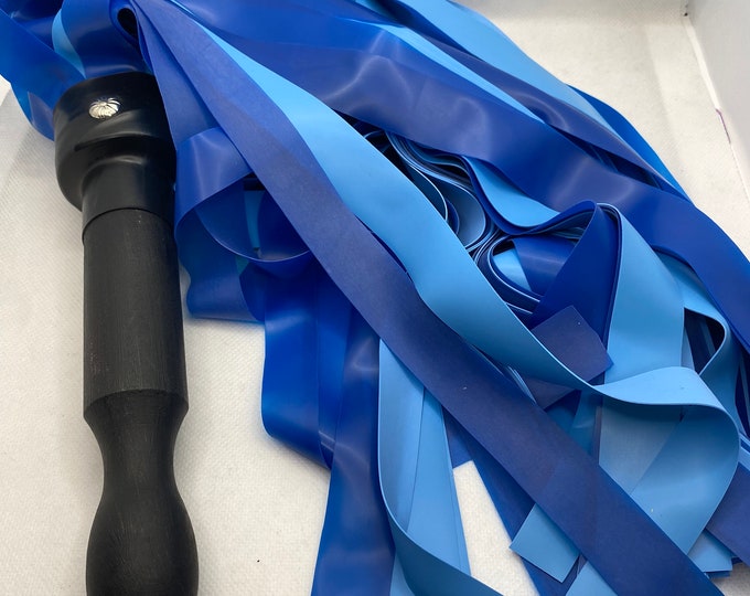 Heavy Double Blue Latex Flogger 18” Falls, Vegan Friendly