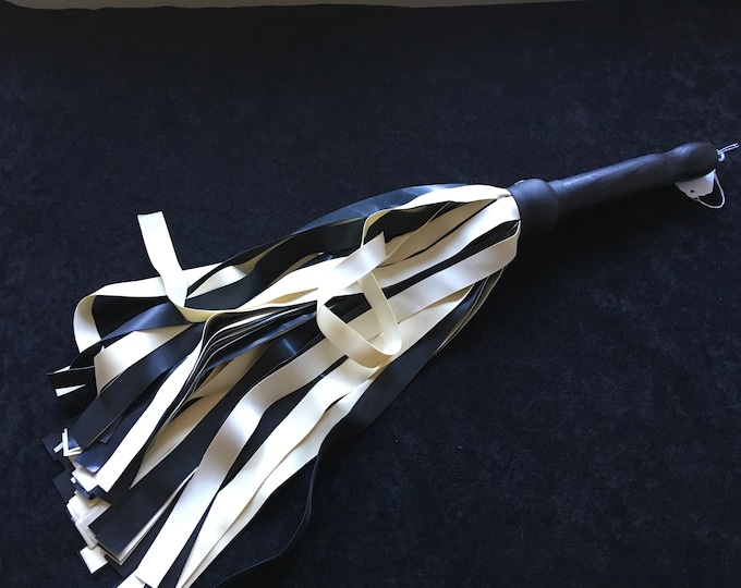 Super Heavy Black & White Latex Flogger 40 0.80 Thick 20”, 3/4 Tails,