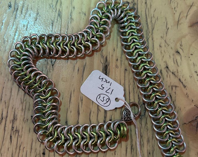 Silver & Green Byzantine Necklace 17”