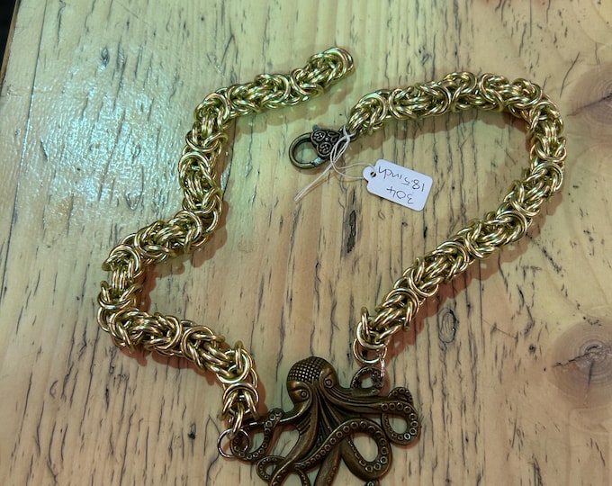 Gold Byzantine Necklace With Octopus Pendant 18”