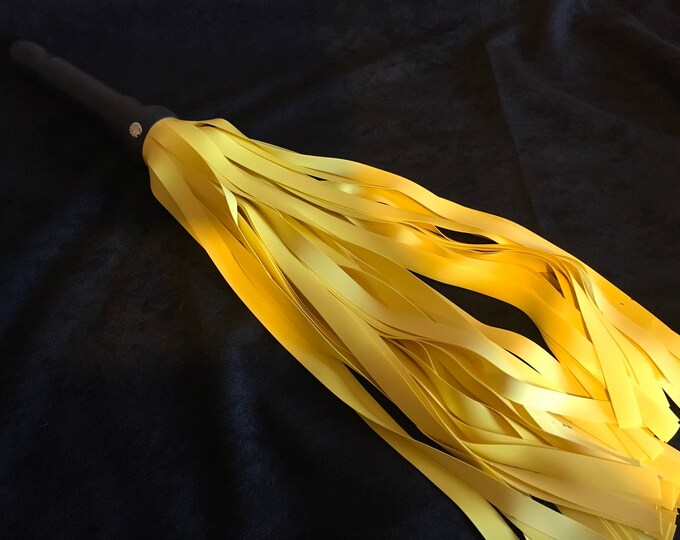 Yellow latex Flogger Various lengths, 3/4 falls Vegan Friendly