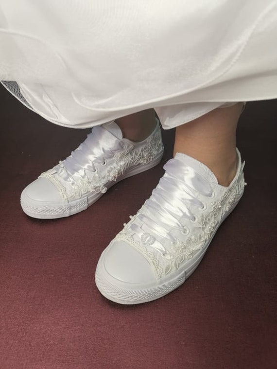 white bridal trainers