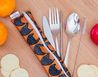 Personalized Reusable Cutlery & Reusable Straw waterproof Pouch On the go Travel Essentials zero waste gifts  Flappy Chickens