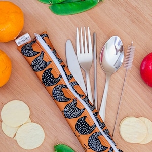 Personalized Reusable Cutlery & Reusable Straw waterproof Pouch On the go Travel Essentials zero waste gifts  Flappy Chickens