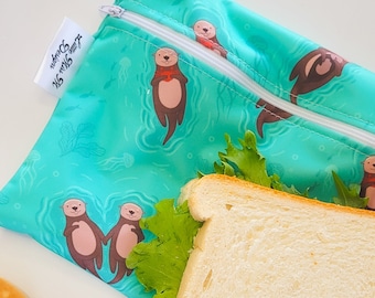 Reusable Food Bag alternative to Plastic & silicone | Zero waste sandwich Washable Food Pouch Snack Bags Otter