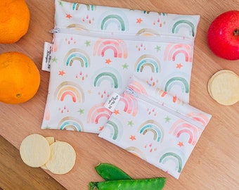 Bolsa de comida reutilizable alternativa al plástico y silicona / sándwich sin residuos Bolsa de comida lavable Bolsas de bocadillos Rainbows