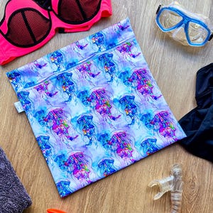 Sac de natation imperméable personnalisé | Séparez les vêtements humides et secs | Cours de natation, vêtements sales, école pour enfants, jolie méduse rose