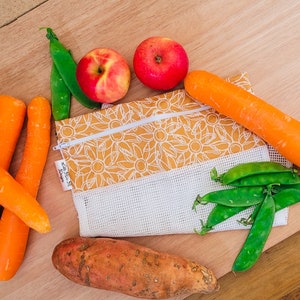 lightweight cotton reusable produce bags | farmer market fruit and vegetable bags | fridge food storage & great gifts Mustard Sunflower