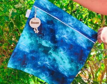 Personalized Blue Waterproof Swim & Wet Bag | Separate Wet and Dry Clothes | Swimming lessons, Dirty Clothes, kids school, Ocean