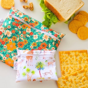 Les sacs à collation réutilisables et lavables remplacent les sacs à fermeture éclair pour enfants - Pochette alimentaire Le printemps est arrivé.