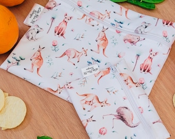 Reusable Food Bag alternative to Plastic & silicone | Zero waste sandwich Washable Food Pouch Snack Bags  Australian Animals