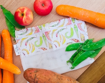 lightweight cotton reusable produce bags | farmer market fruit and vegetable bags with zipper | fridge food storage & great gifts Gum Leaves