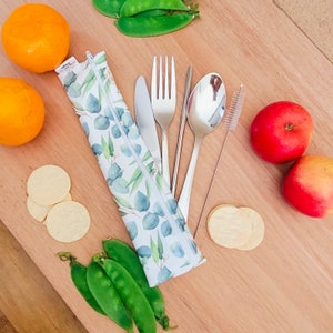 Personalized Reusable Cutlery & Reusable Straw waterproof Pouch On the go Travel Essentials zero waste gifts Two Gum leaves