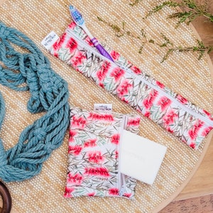 Travel Soap waterproof bag | travelling essential pouch zero waste reusable  case with Toothbrush holder Australian Made Bottlebrush