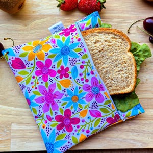 Sac alimentaire réutilisable alternatif au plastique et au silicone | Jolies pochettes sandwich zéro déchet lavables en rose