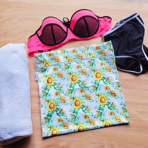 Sac de natation et humide imperméable à l’eau de tournesol personnalisé | Séparez les vêtements mouillés et secs | Cours de natation, vêtements sales, école pour enfants,